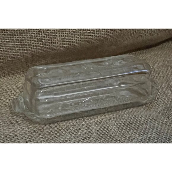 Vintage Other - Vintage Clear Glass Butter Dish With Lid - Floral Etched Design - Rectangular Sh